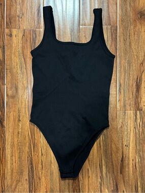 OQQ Black Ribbed Tank Bodysuit - Women